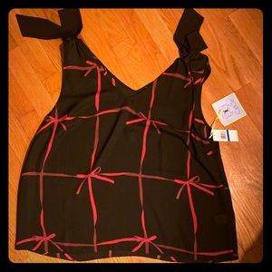 CeCe black and red sheer top